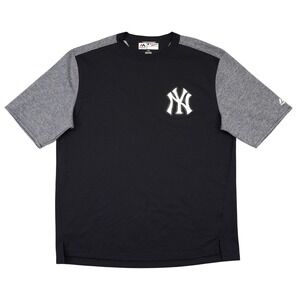New York Yankees Majestic Shirt Mens Large Black Grey Therma Base MLB Training